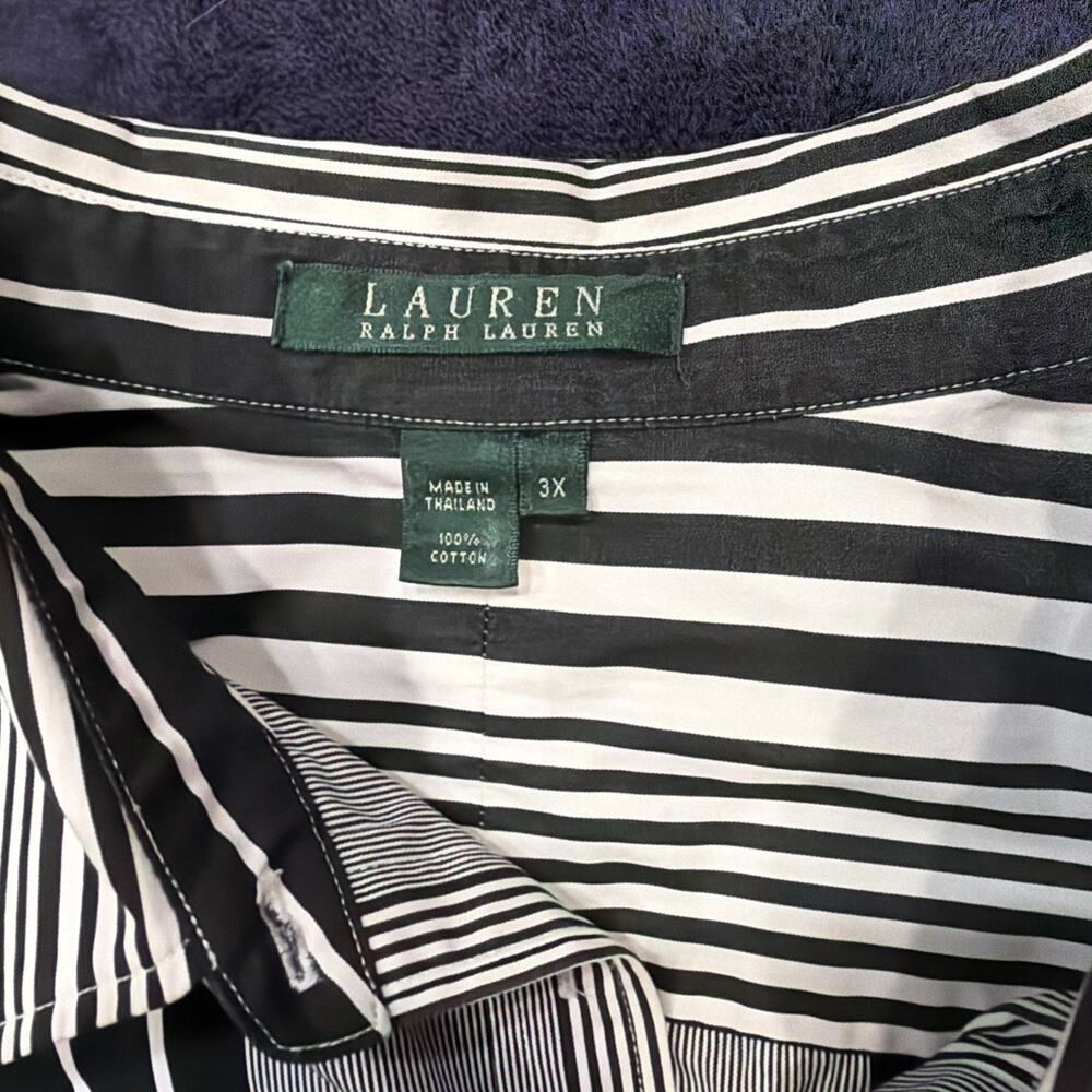 Lauren Ralph Lauren Non Iron Striped Button Down Shirt Womens 3X Black White 3XL - Picture 3 of 3
